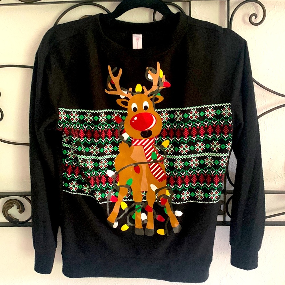 Christmas sweatshirt with sparkly mower Rudolph. Ladies size XS